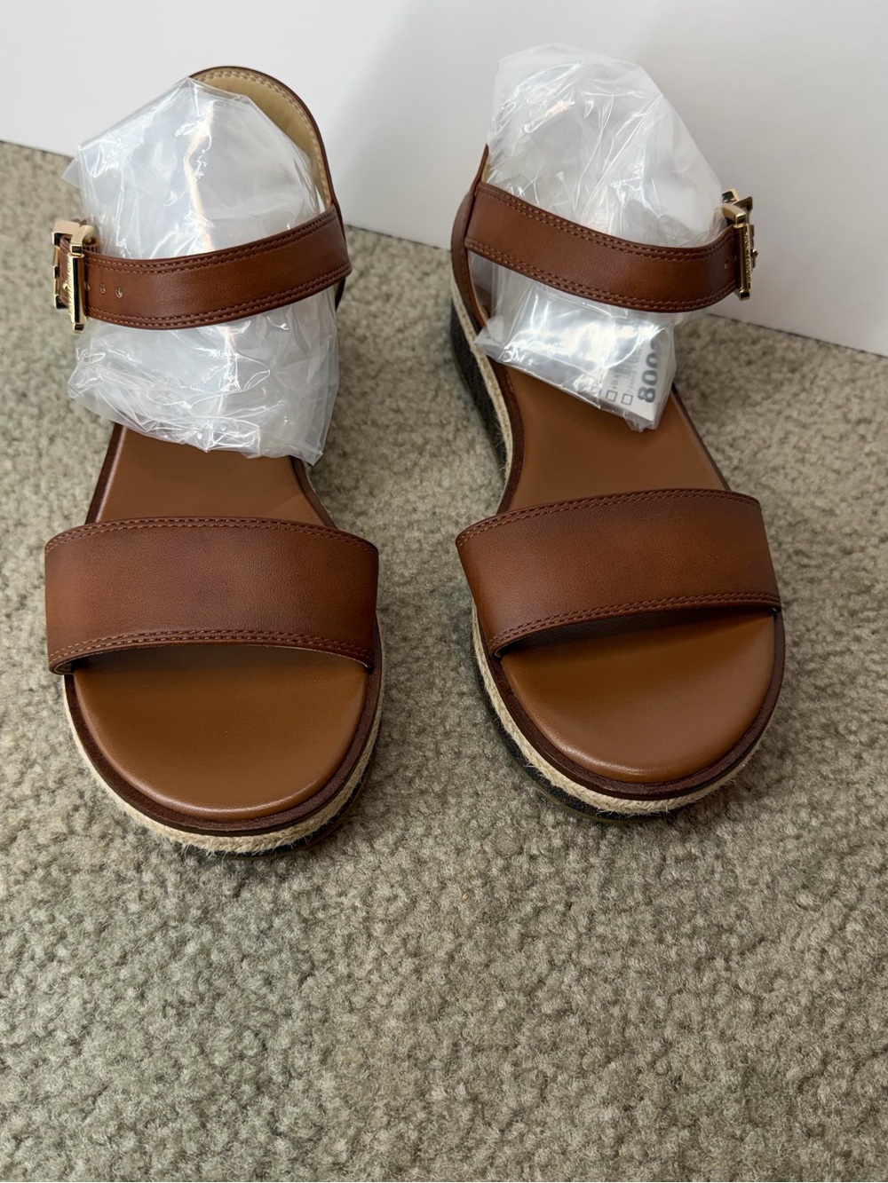 MICHAEL KORS Richie Faux Leather Platform Espadrille Sandal SZ 8.5 Brown Tan